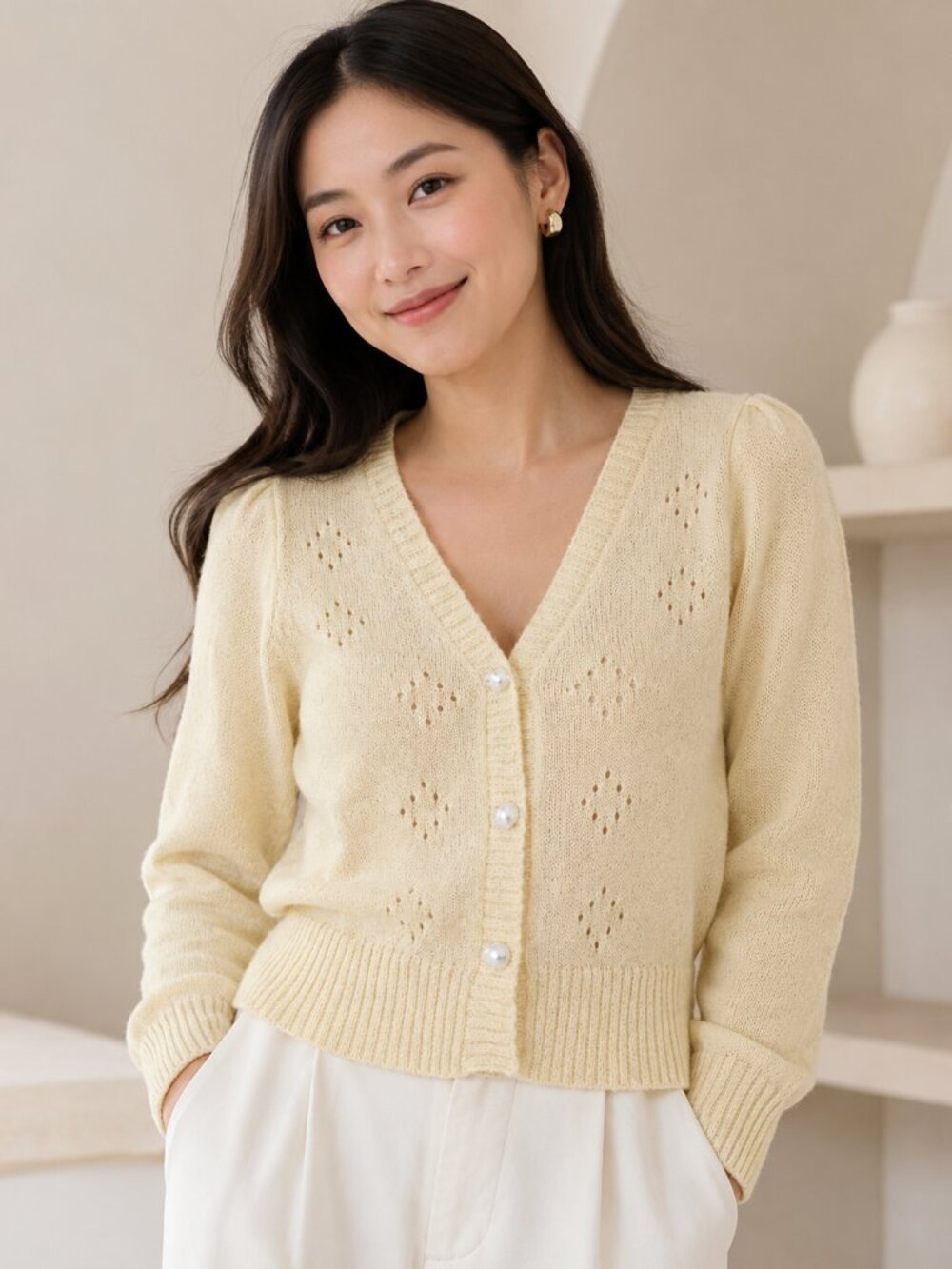SYLPHIDE Pearl Design Button Sweater Cardigan Size S